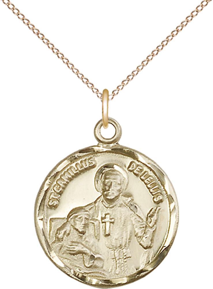14kt Gold Filled Saint Camillus of Lellis Pendant on a 18 inch Gold Filled Light Curb chain