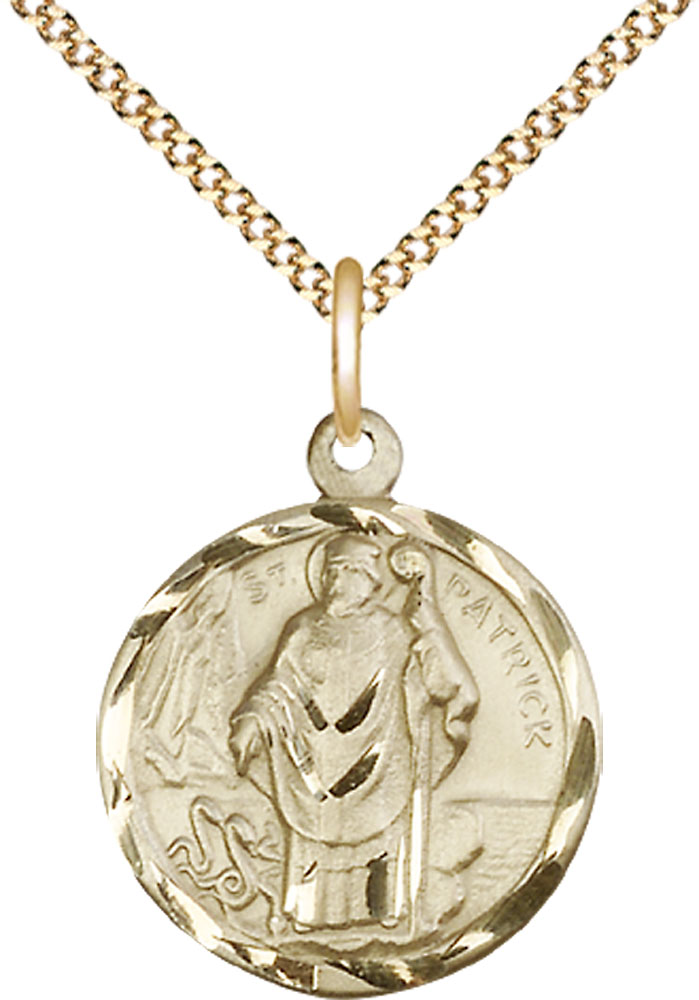 14kt Gold Filled Saint Patrick Pendant on a 18 inch Gold Plate Light Curb chain