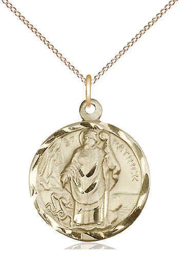 14kt Gold Filled Saint Patrick Pendant on a 18 inch Gold Filled Light Curb chain