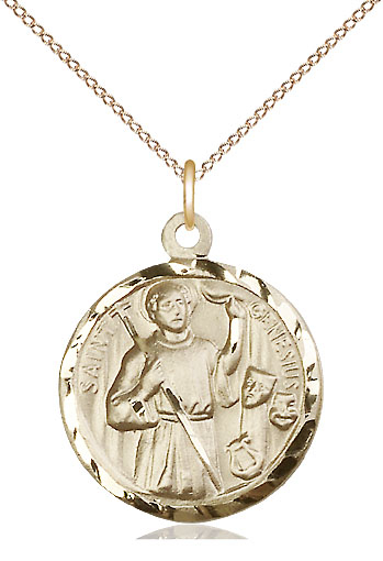 14kt Gold Filled Saint Genesius of Rome Pendant on a 18 inch Gold Filled Light Curb chain