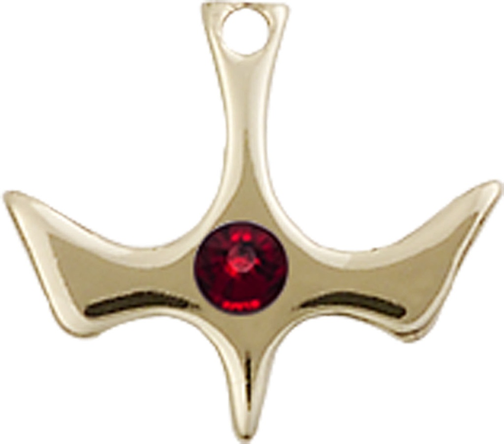 14kt Gold Filled Holy Spirit Medal with a 3mm Garnet Swarovski stone