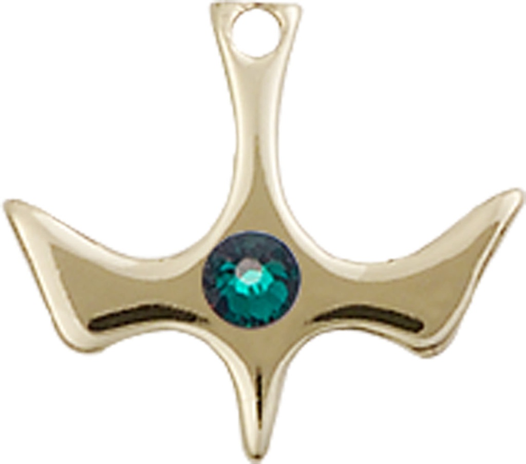 14kt Gold Filled Holy Spirit Medal with a 3mm Emerald Swarovski stone