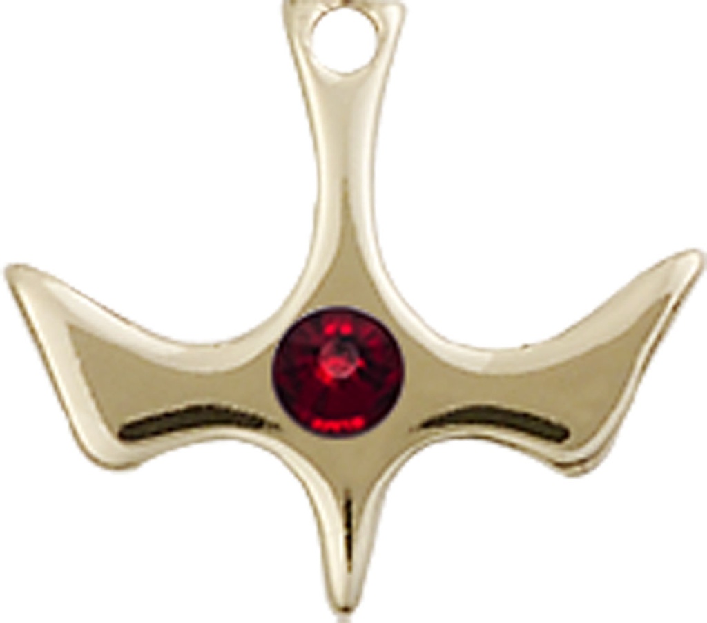 14kt Gold Holy Spirit Medal with a 3mm Garnet Swarovski stone