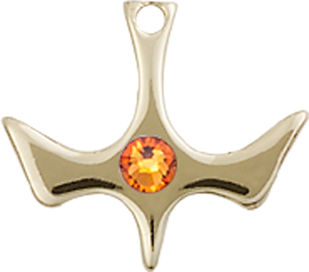 14kt Gold Holy Spirit Medal with a 3mm Topaz Swarovski stone