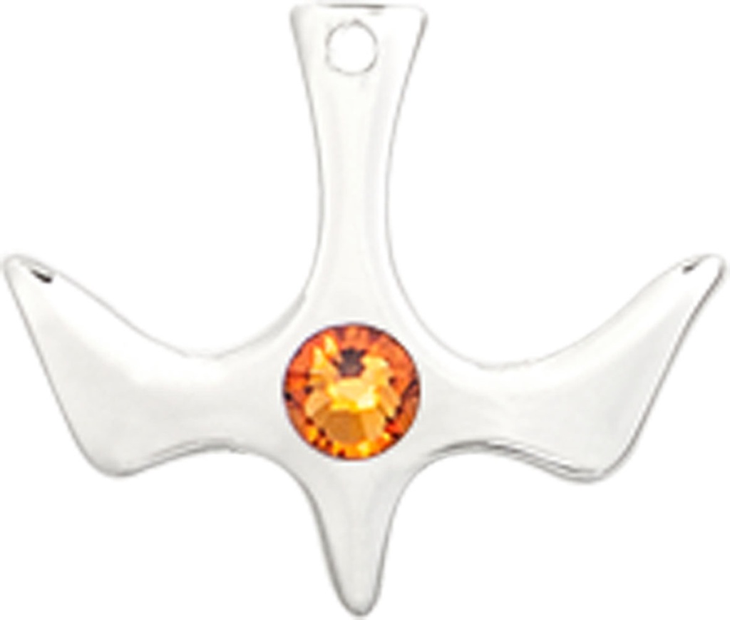 Sterling Silver Holy Spirit Medal with a 3mm Topaz Swarovski stone