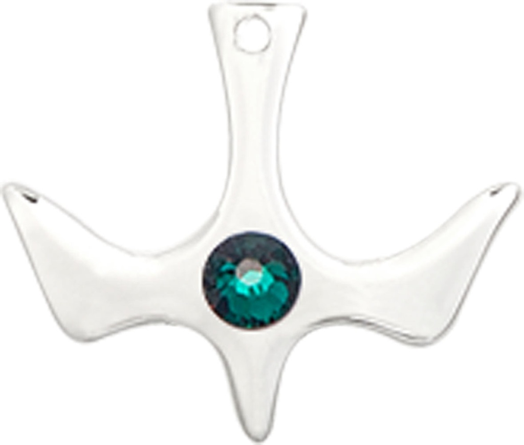 Sterling Silver Holy Spirit Medal with a 3mm Emerald Swarovski stone