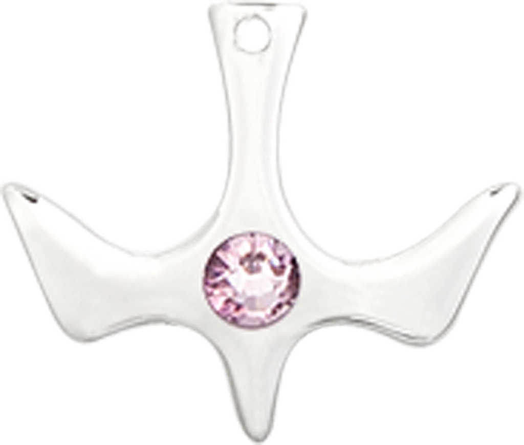 Sterling Silver Holy Spirit Medal with a 3mm Light Amethyst Swarovski stone