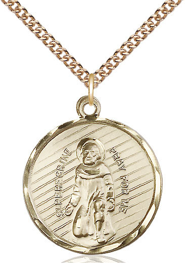14kt Gold Filled Saint Perregrine Pendant on a 24 inch Gold Filled Heavy Curb chain