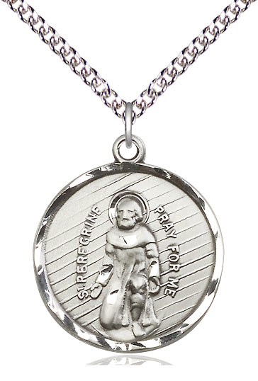 Sterling Silver Saint Perregrine Pendant on a 24 inch Sterling Silver Heavy Curb chain