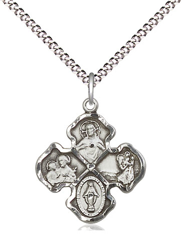 Sterling Silver 4-Way Pendant on a 18 inch Light Rhodium Light Curb chain