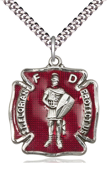 Sterling Silver Saint Florian Pendant on a 24 inch Light Rhodium Heavy Curb chain