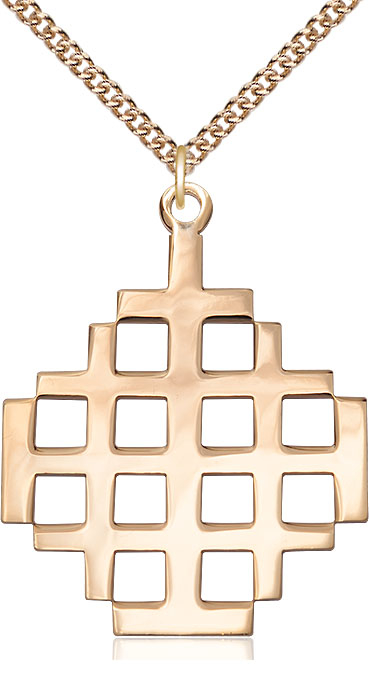 14kt Gold Filled Jerusalem Cross Pendant on a 24 inch Gold Filled Heavy Curb chain
