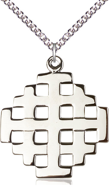 Sterling Silver Jerusalem Cross Pendant on a 24 inch Sterling Silver Heavy Curb chain