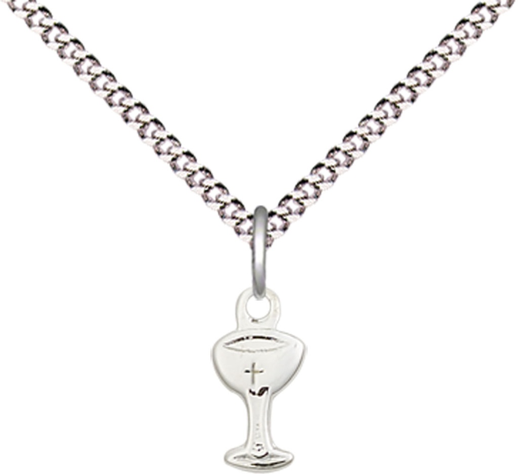 Sterling Silver Chalice Pendant on a 18 inch Light Rhodium Light Curb chain