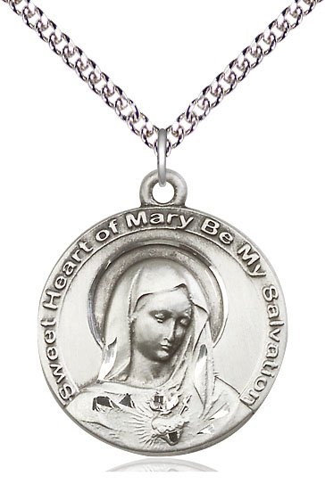 Sterling Silver Mary Pendant on a 24 inch Sterling Silver Heavy Curb chain