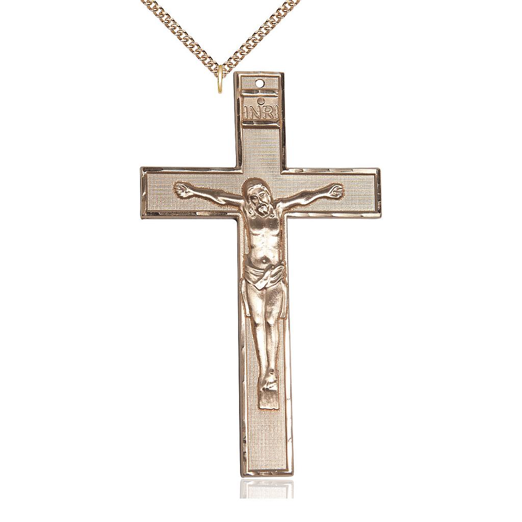 14kt Gold Filled Crucifix Pendant on a 24 inch Gold Filled Heavy Curb chain