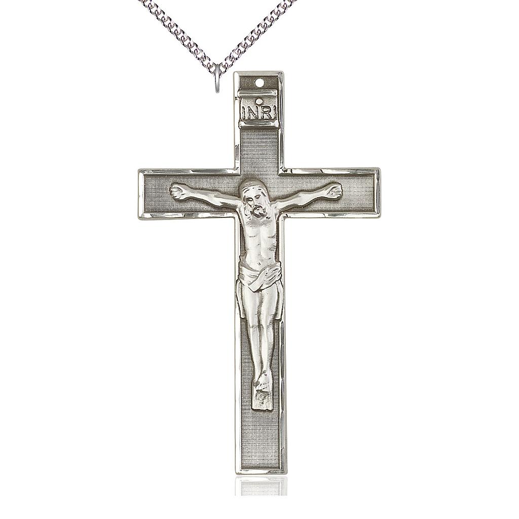 Sterling Silver Crucifix Pendant on a 24 inch Sterling Silver Heavy Curb chain