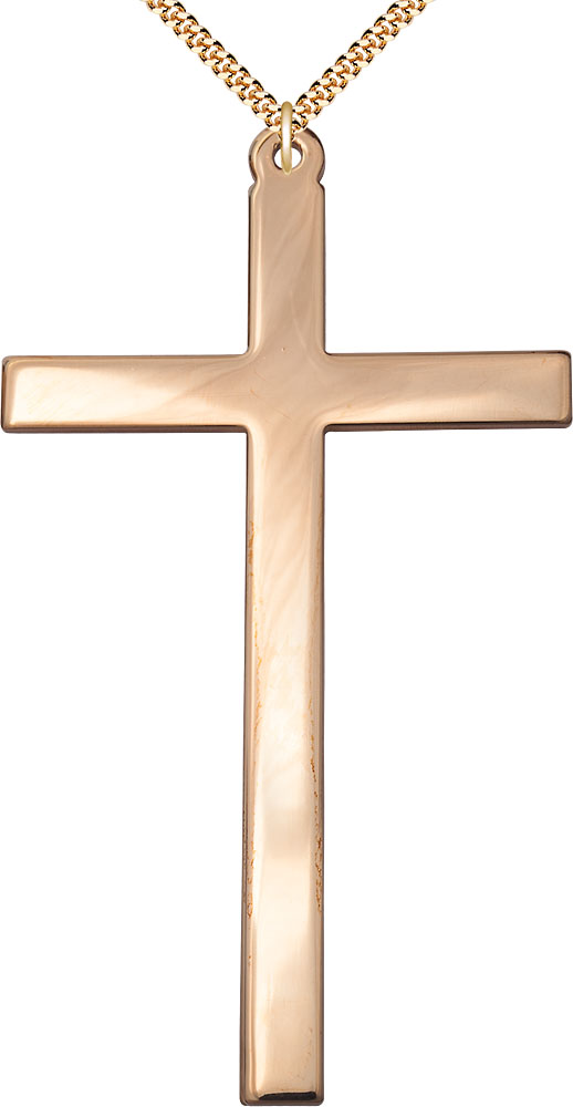 14kt Gold Filled Cross Pendant on a 24 inch Gold Plate Heavy Curb chain