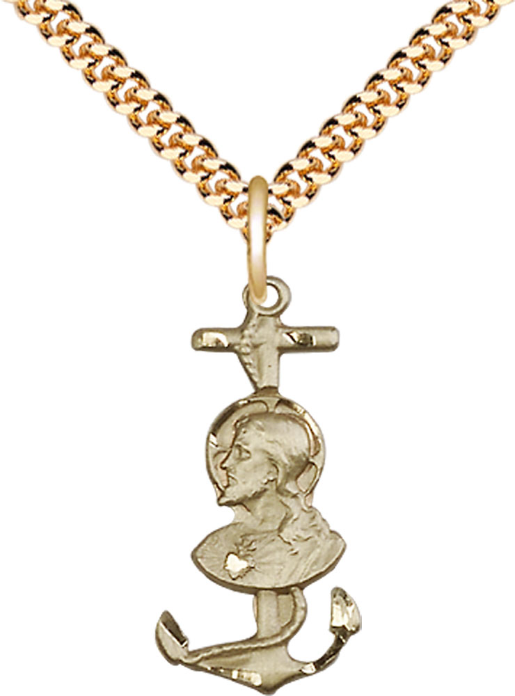 14kt Gold Filled Saint Christopher Pendant on a 24 inch Gold Plate Heavy Curb chain