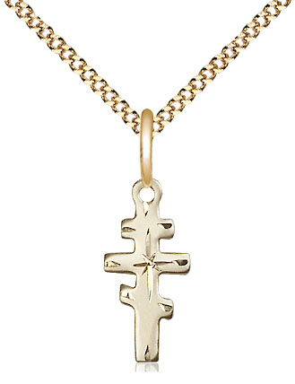 14kt Gold Filled Greek Orthadox Cross Pendant on a 18 inch Gold Plate Light Curb chain