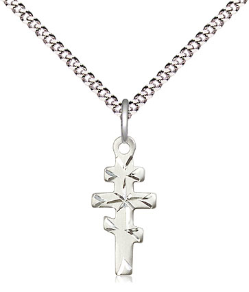 Sterling Silver Greek Orthadox Cross Pendant on a 18 inch Light Rhodium Light Curb chain
