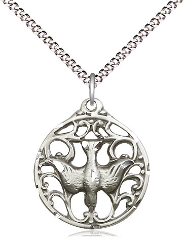 Sterling Silver Holy Spirit Pendant on a 18 inch Light Rhodium Light Curb chain