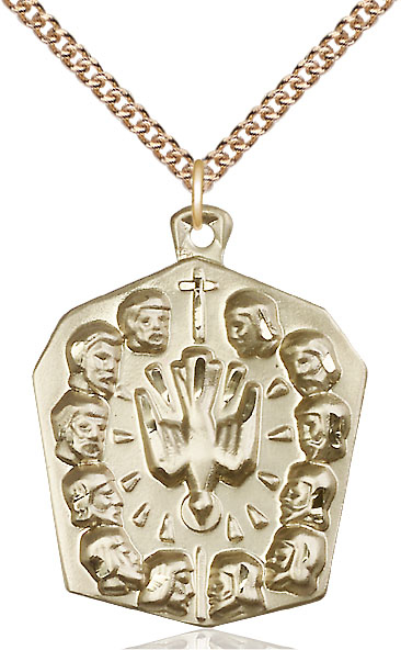 14kt Gold Filled Apostles Pendant on a 24 inch Gold Filled Heavy Curb chain