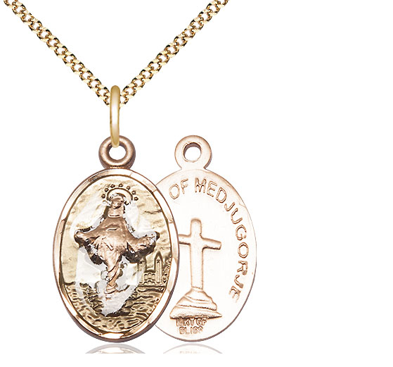 14kt Gold Filled Our Lady of Medugorje Pendant on a 18 inch Gold Plate Light Curb chain