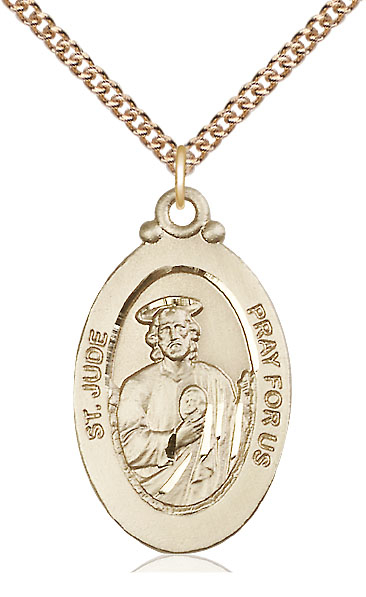 14kt Gold Filled Saint Jude Pendant on a 24 inch Gold Filled Heavy Curb chain