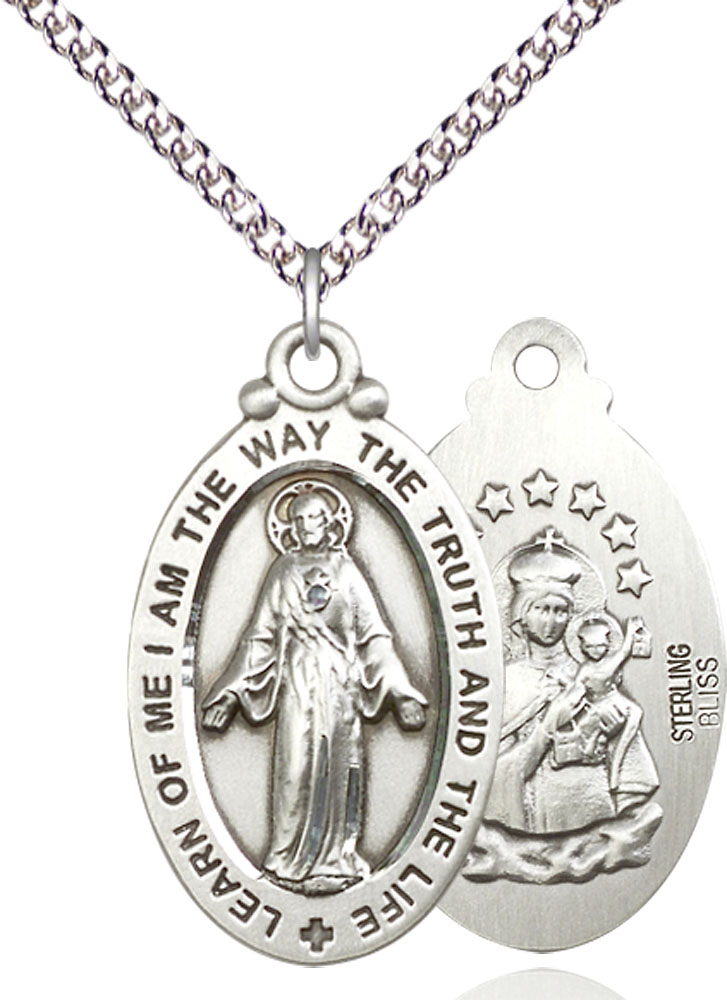 Sterling Silver Scapular Pendant on a 24 inch Sterling Silver Heavy Curb chain