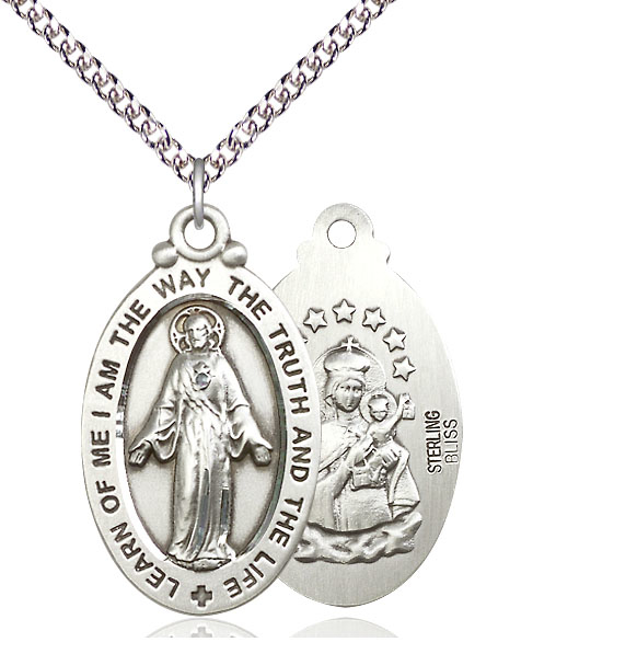 Sterling Silver Scapular Pendant on a 24 inch Sterling Silver Heavy Curb chain