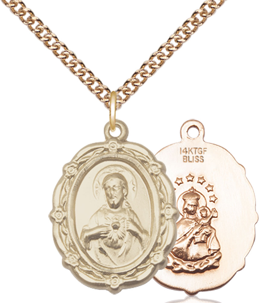 14kt Gold Filled Scapular Pendant on a 24 inch Gold Filled Heavy Curb chain