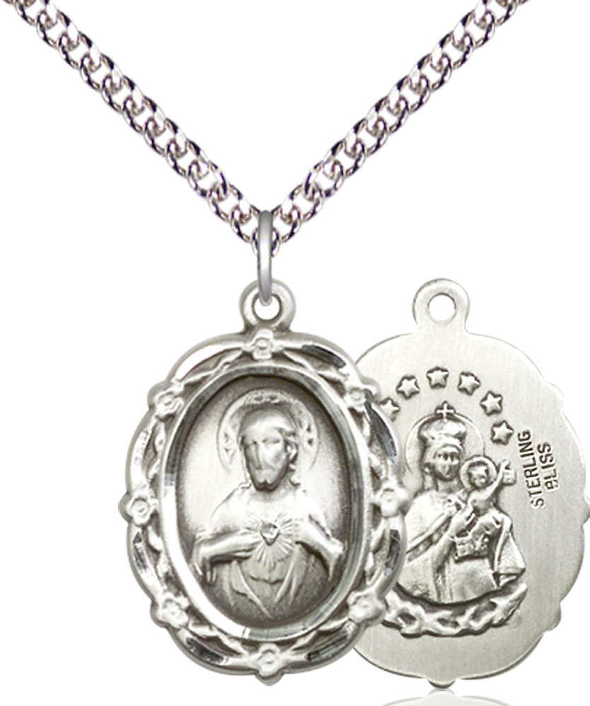 Sterling Silver Scapular Pendant on a 24 inch Sterling Silver Heavy Curb chain
