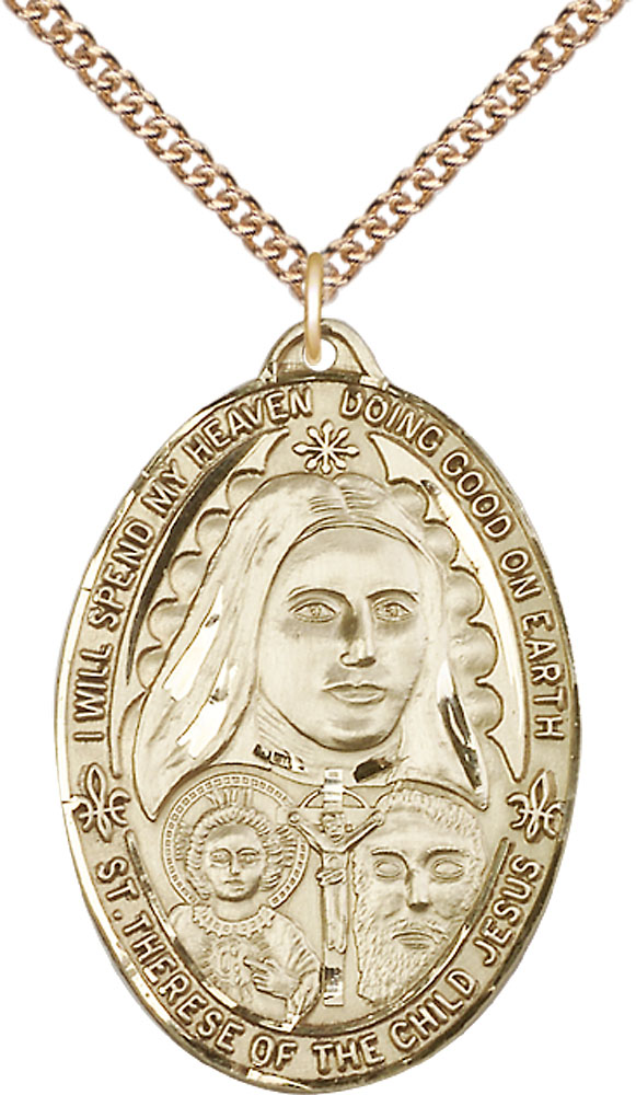 14kt Gold Filled Saint Therese of the Child of Jesus Pendant on a 24 inch Gold Filled Heavy Curb chain