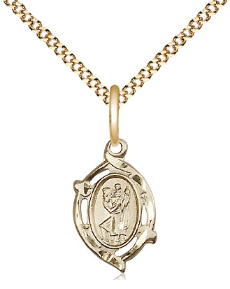 14kt Gold Filled Saint Christopher Pendant on a 18 inch Gold Plate Light Curb chain