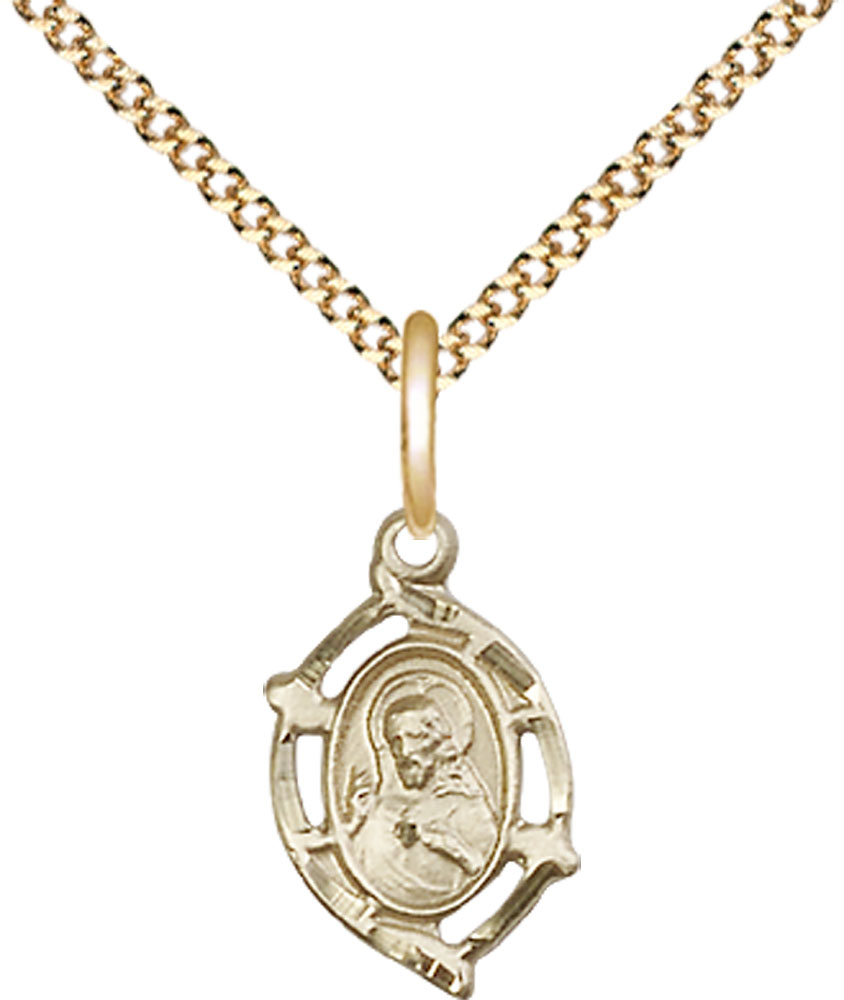 14kt Gold Filled Scapular Pendant on a 18 inch Gold Plate Light Curb chain