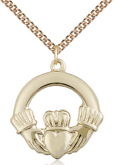 14kt Gold Filled Claggagh Pendant on a 24 inch Gold Filled Heavy Curb chain