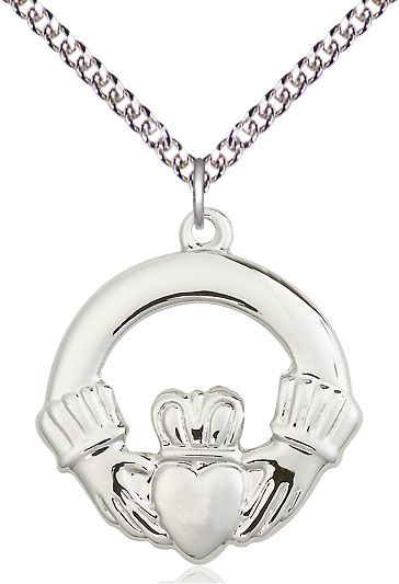 Sterling Silver Claggagh Pendant on a 24 inch Sterling Silver Heavy Curb chain