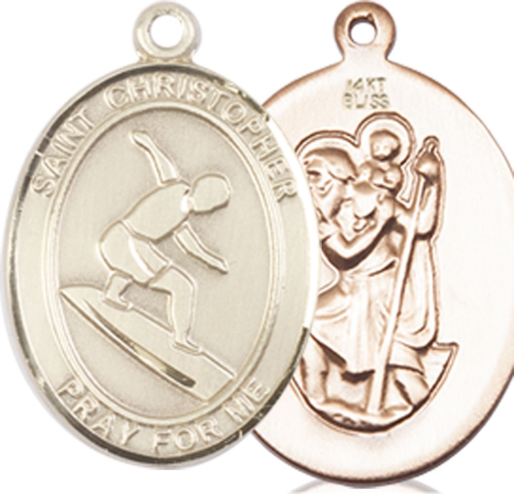 14kt Gold Saint Christopher Surfing Medal