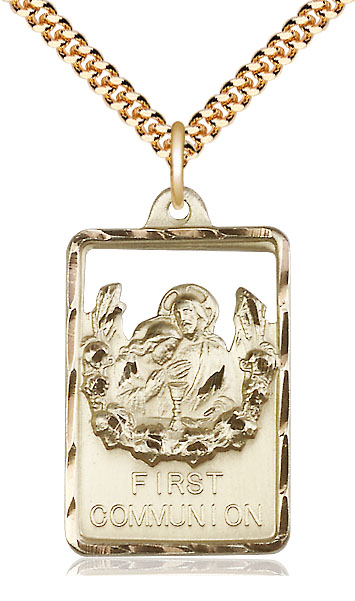 14kt Gold Filled Communion First Reconciliation Pendant on a 24 inch Gold Plate Heavy Curb chain