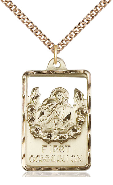 14kt Gold Filled Communion First Reconciliation Pendant on a 24 inch Gold Filled Heavy Curb chain