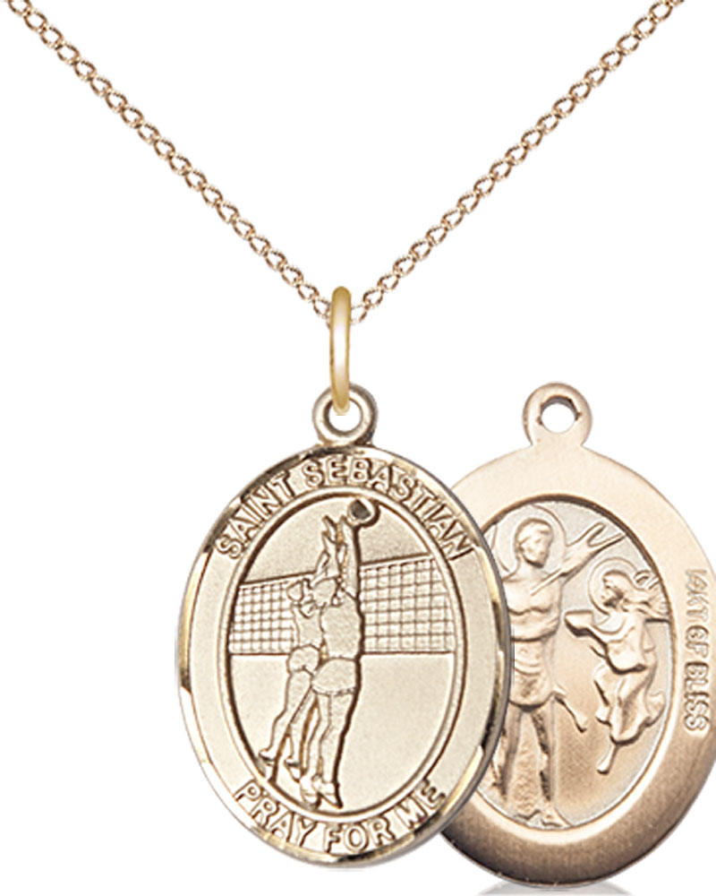 14kt Gold Filled Saint Sebastian Volleyball Pendant on a 18 inch Gold Filled Light Curb chain