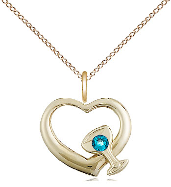 14kt Gold Filled Heart / Chalice Pendant with a 3mm Zircon Swarovski stone on a 18 inch Gold Filled Light Curb chain