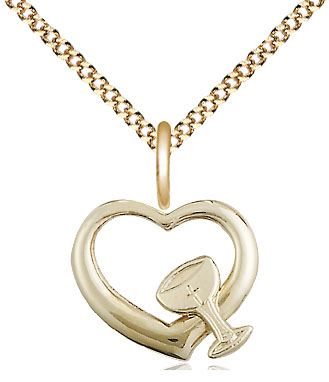14kt Gold Filled Heart / Chalice Pendant on a 18 inch Gold Plate Light Curb chain