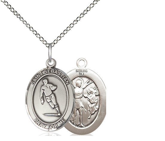 Sterling Silver Saint Sebastian Rugby Pendant on a 18 inch Sterling Silver Light Curb chain