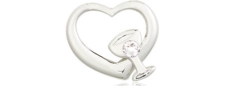 Sterling Silver Heart / Chalice Medal with a 3mm Crystal Swarovski stone