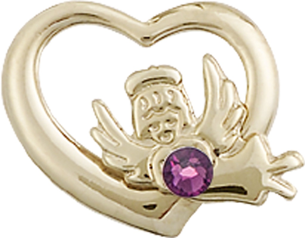 14kt Gold Filled Heart / Guardian Angel Medal with a 3mm Peridot Swarovski stone