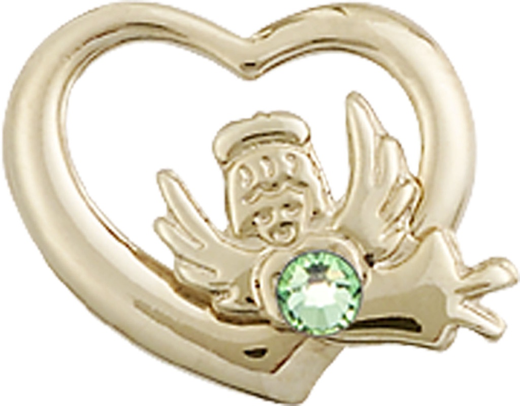 14kt Gold Filled Heart / Guardian Angel Medal with a 3mm Peridot Swarovski stone