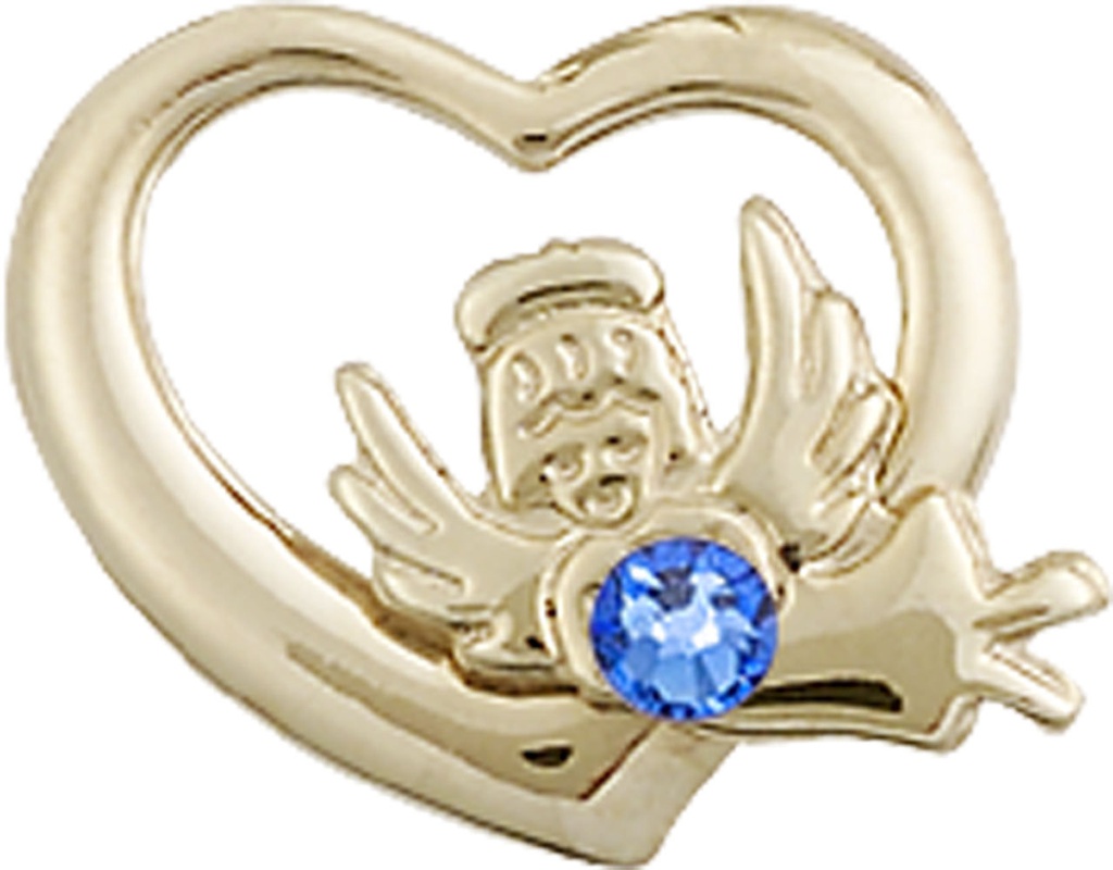 14kt Gold Filled Heart / Guardian Angel Medal with a 3mm Sapphire Swarovski stone