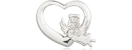 Sterling Silver Heart Guardian Angel Medal